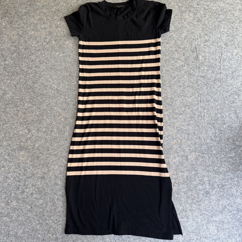 J.Crew T-Shirt Dress Womens XS Black Striped Midi Short Sleeve Jersey Casual